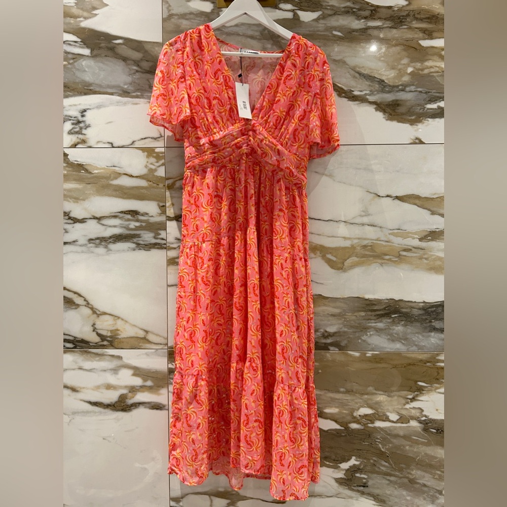 Axara Paris NWT Floral Fuschia Maxi Dress Size L